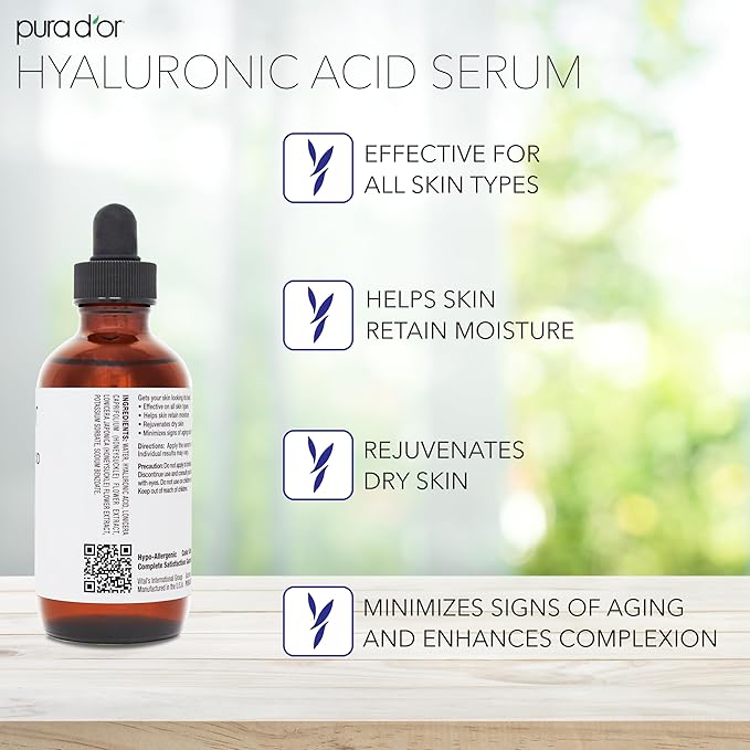 PURA D'OR Hyaluronic Acid Serum For Deep Hydration (3.3oz x3 = 9.9oz) Anti-Aging, Plumping & Moisturizing Formula For Smooth, Supple Skin - Natural Skincare Boost - Fine Lines & Wrinkle Reducer-Velvo Beauty