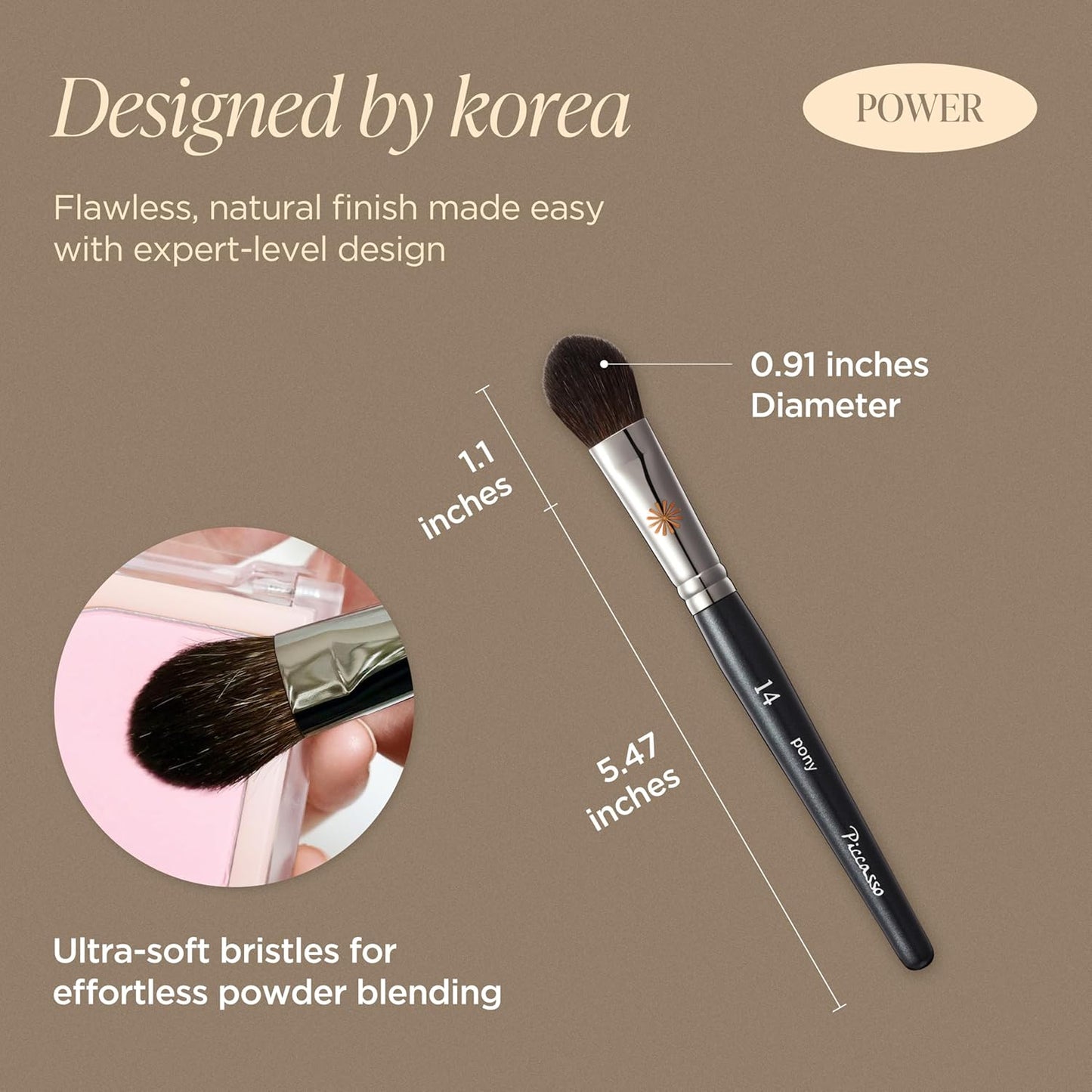 Piccasso PONY14 Makeup Brush– Soft Tapered Blush & Highlighter Applicator for Face Makeup, Fluffy Powder Finish with Soft Hair, Small Size for Precision, Professional Korean Beauty Essential-Velvo Beauty