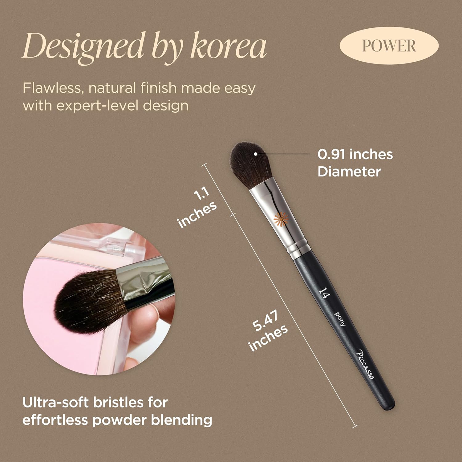 Piccasso PONY14 Makeup Brush– Soft Tapered Blush & Highlighter Applicator for Face Makeup, Fluffy Powder Finish with Soft Hair, Small Size for Precision, Professional Korean Beauty Essential-Velvo Beauty