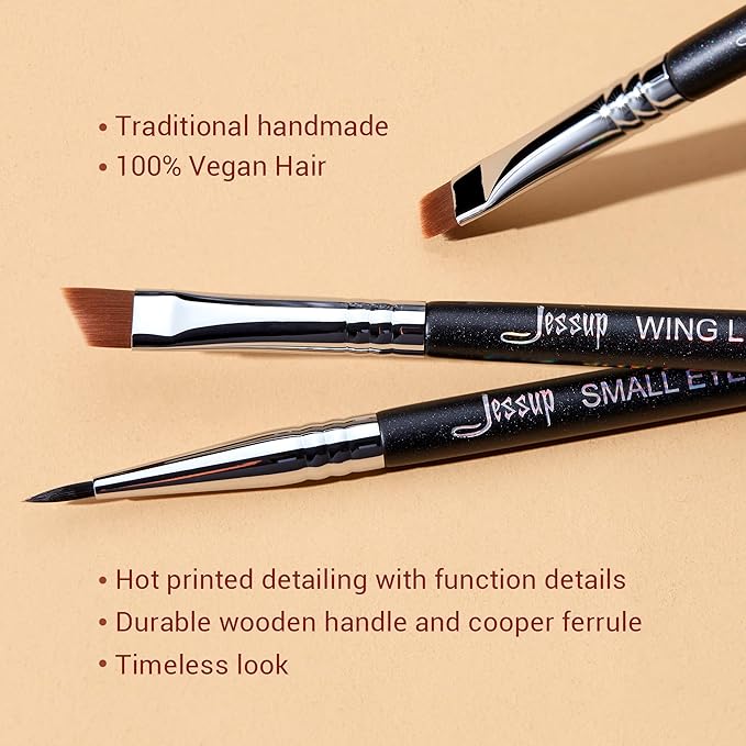 Jessup Eyeliner Brush Set, 3pcs Pro Precision Eyeliner Brushes Fine Point Angled Thin Gel Liquid Flat Winged Eye Liner Brush, Black T346-Velvo Beauty