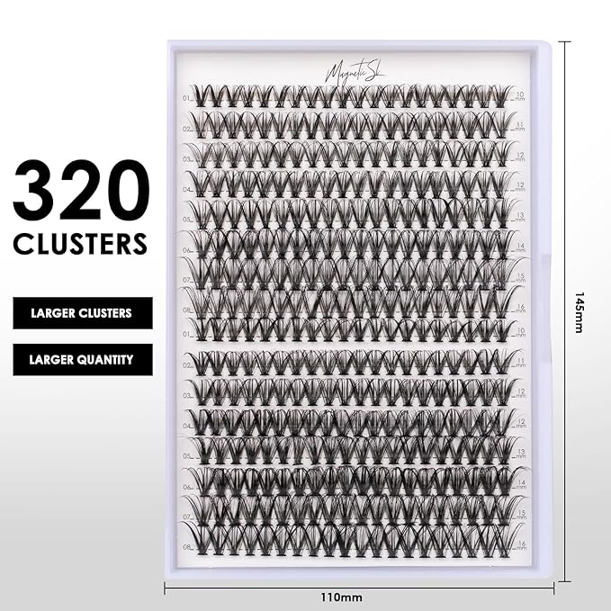 Lash Clusters 320pcs Individual Lashes 30D&40D DIY Lash Extensions D Curl Lash Clusters False Eyelashes Natural Look 10-16mm Mix Cluster Eyelash Extensions EASY TO USE (30D+40D-0.07D)-Velvo Beauty