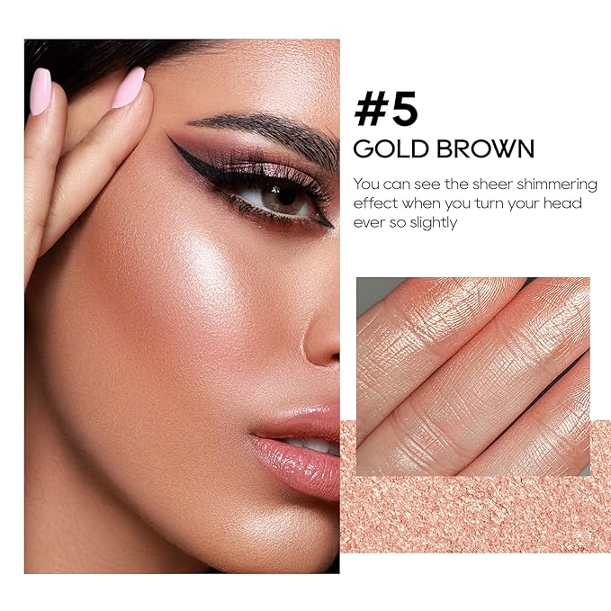 Baked Highlighter Powder Palette, Makeup Highlighter Powder Palette Sheer Shimmering Finish Face Highlighters Makeup Iluminadores de Maquillaje #05 Gold Brown-Velvo Beauty