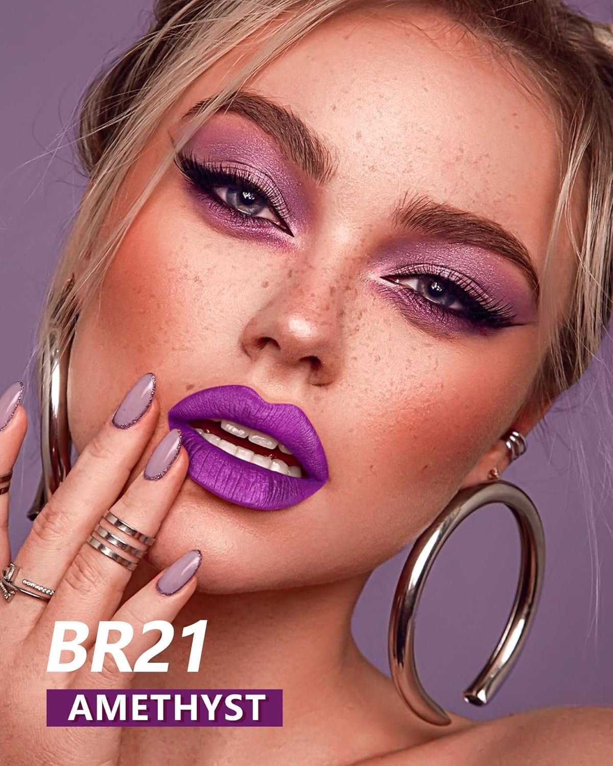 MAKI YIKA Purple Lipstick for Women Metallic Lipsticks Glitter Long Lasting Lipstick No Smudge No Transfer Liquid Lip Gloss (BR18 Amethyst)-Velvo Beauty