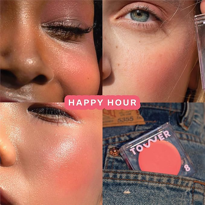 Tower 28 Beauty BeachPlease Cream Blush for Cheeks and Lips - Multi-Purpose Lip and Cheek Tint in Pink Blush - for Sensitive Skin – Color HAPPY HOUR, Luminous Finish-Velvo Beauty