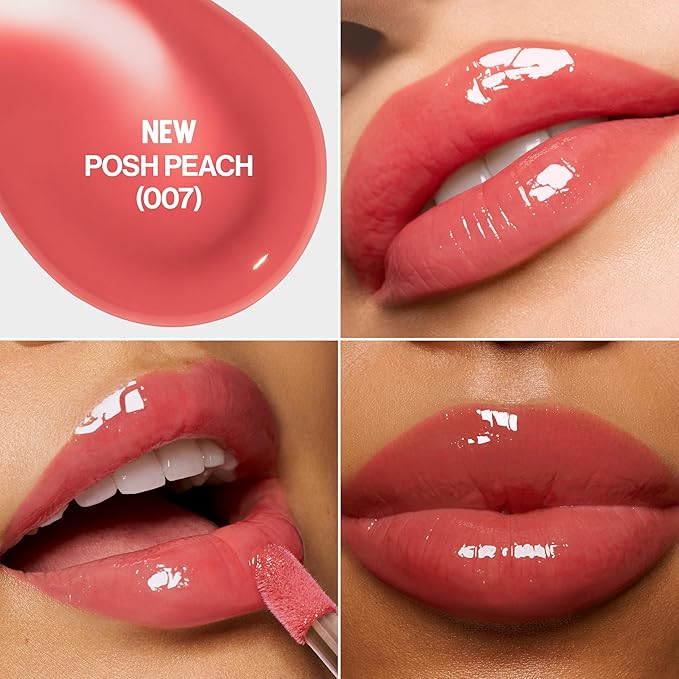 REVLON Super Lustrous Glimmer Lip Oil, Moisturizing & Tinted, Shiny Finish, Made with Plant-Based Squalane, 007 Posh Peach, 0.13 fl oz-Velvo Beauty