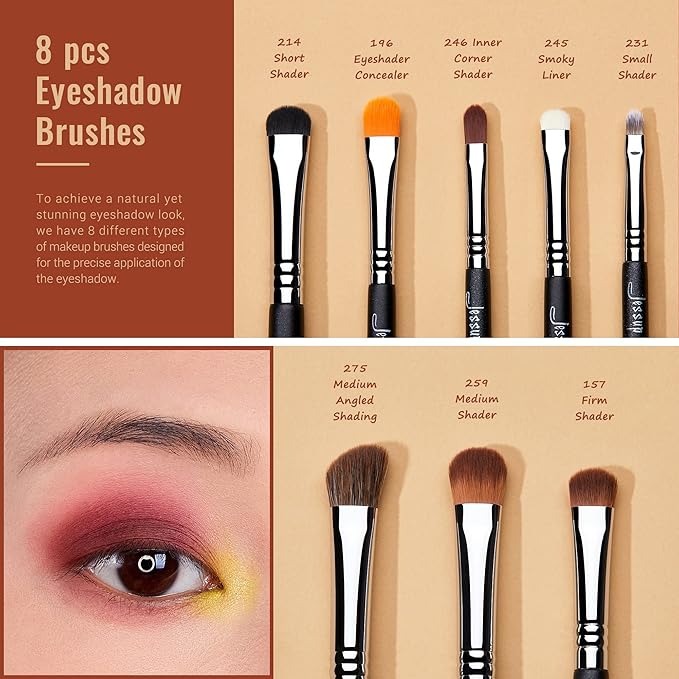 Jessup Eye Makeup Brushes Set Professonal 28pcs Premium Synthetic Eyeshadow Brush Eyeliner Brush Eyebrow Brush Blending Brush for Makeup Black T341-Velvo Beauty