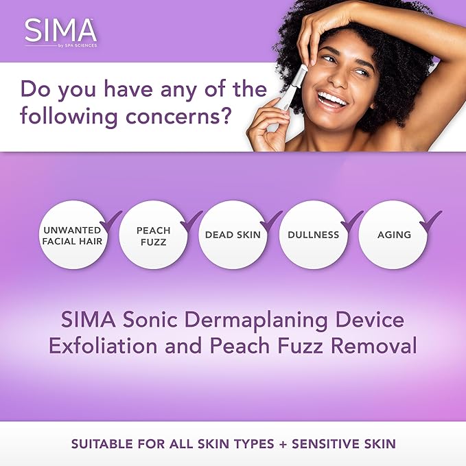 SPA SCIENCES - SIMA Patented Dermaplane Razor for Women Face – Painless 2-in-1 Facial Exfoliation & Peach Fuzz Hair Removal – Anti-Aging – 3 Speeds – Rechargeable – 7 Weeks Treatment-Velvo Beauty