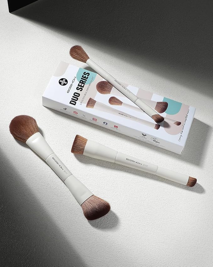 EIGSHOW Makeup Brush Set, 3Pcs Double Ended Face Makeup Brushes for Foundation Powder Contour Highlight Concealer Nose Shadow, Travel Gift Set (Beige)-Velvo Beauty