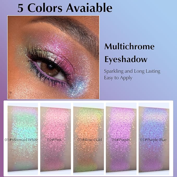 Glitter Eyeshadow Palette, Multichrome Chameleon Purple Blue Eye Shadow, Color Shifting Multi-Reflective Holographic Eyeshadow Shimmer Inner Corner Eye Brightener Highlighter Makeup-Velvo Beauty