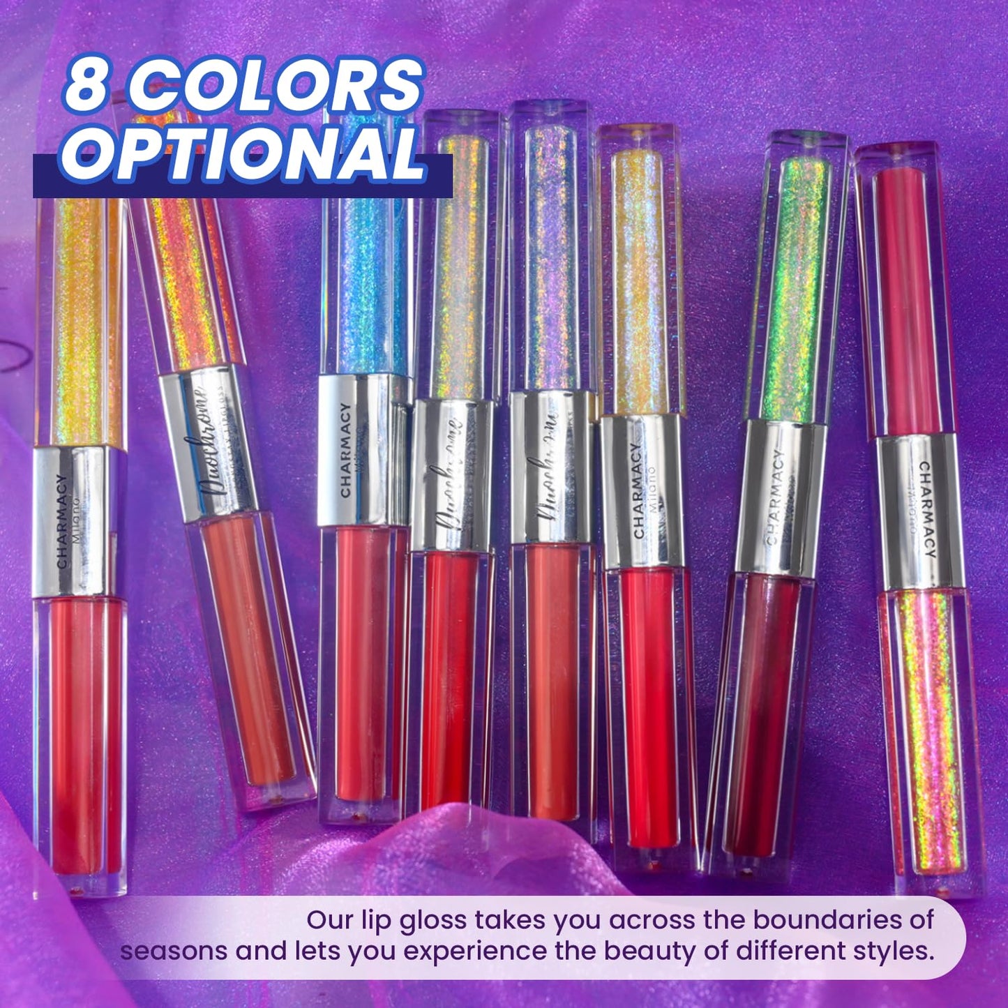 CHARMACY Multichrome Double Head Non-Stick Lip Gloss, Metallic Colourful Lip Glaze, Anti-transfer, Long Lasting Waterproof Liquid Lipstick Makeup (#02)-Velvo Beauty