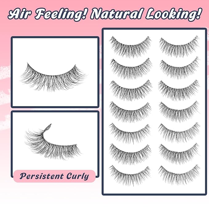 False Lashes Natural Look Wispy Eyelashes 13MM Eye Lash Pack for Daily C Curl Natural Lashes 7 Pair Siligli-Velvo Beauty