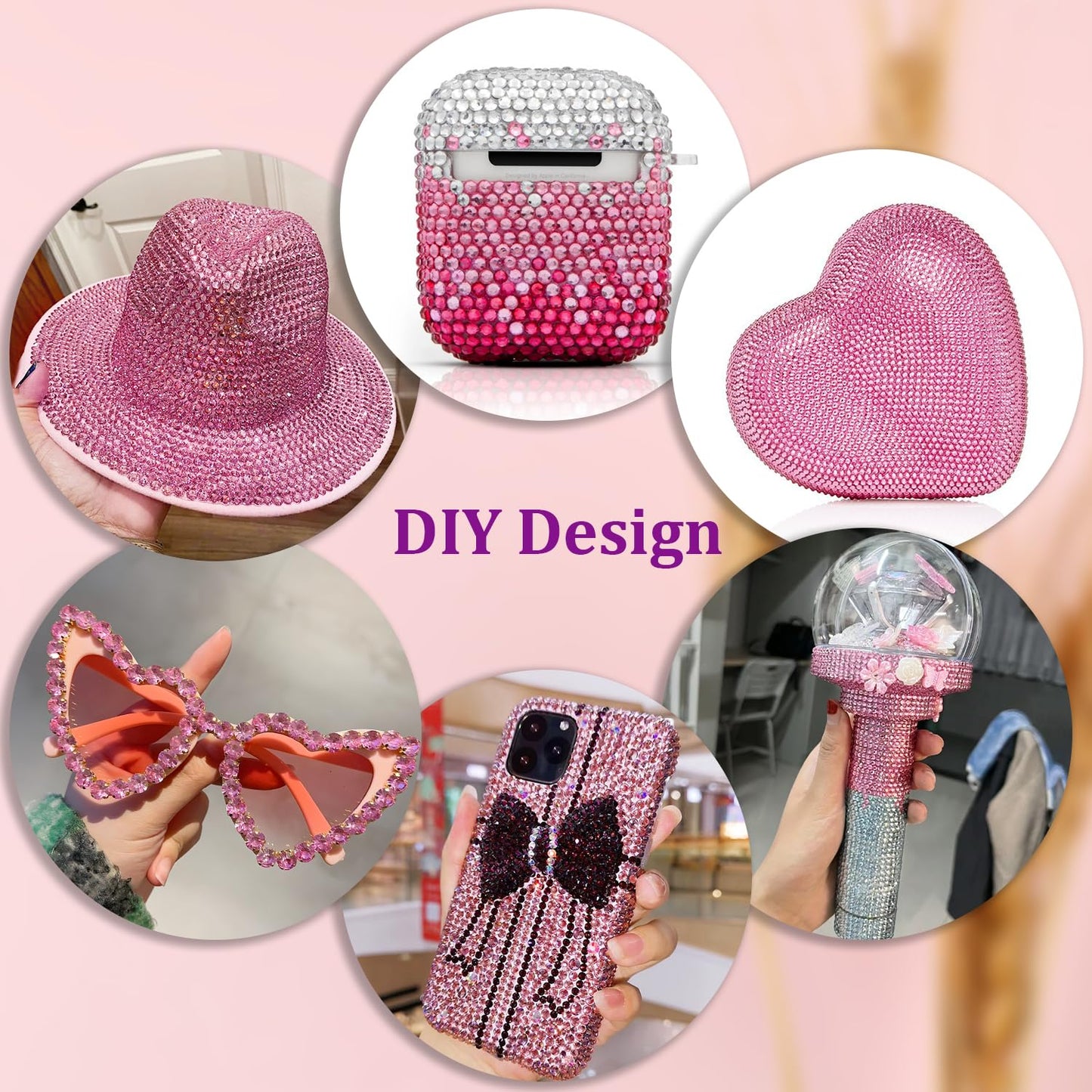 25000Pcs Resin Rhinestones with Tweezers for Crafting, Dark Pink 2-6mm Mixed Sizes Bedazzling Crystal with 3Pcs 10ml B7000 Jewelry Glue for DIY Crafts Clothing Tumblers Shoes Fabric Nail Art-Velvo Beauty