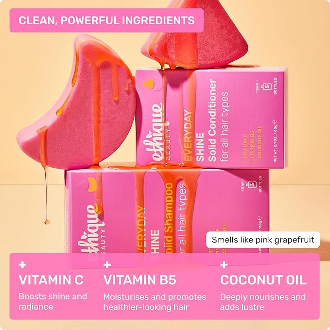 Ethique Everyday Shampoo Bar for soft, shiny hair with Vitamin C - Plastic-Free, Cruelty-Free, Vegan, 3.88 oz - Formerly Pinkalicious-Velvo Beauty
