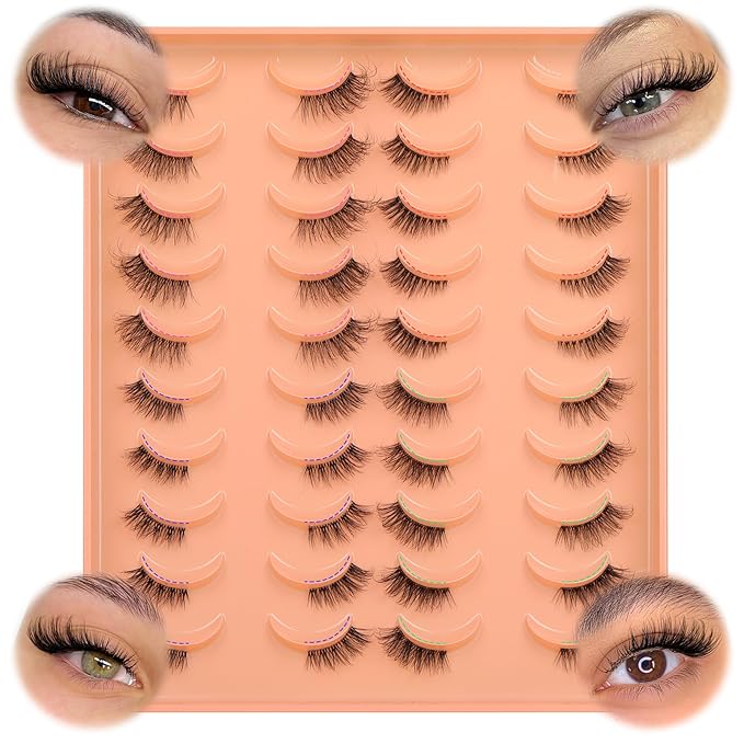 JIMIRE 20 Pairs Hlaf False Eyelashes with Clear Band Half Lashes Wispy Short Accent Lashes 4 Styles Mixed Cat Eye Mink Lashes Fluffy 3/4 Corner Fake Half Lashes Cat Eye Natural Look-Velvo Beauty