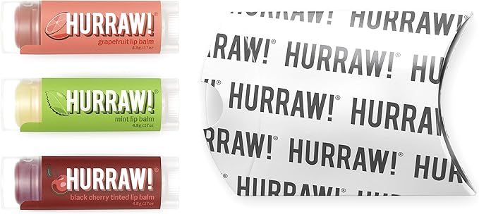 Hurraw! Grapefruit, Mint, Black Cherry Tinted Lip Balms, 3 Pack Bundle: Organic, Certified Vegan, Cruelty and Gluten Free. Non-GMO, 100% Natural. Bee, Shea, Soy & Palm Free. Made in USA-Velvo Beauty