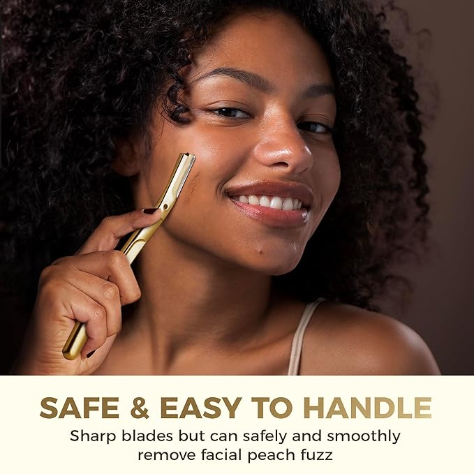 ZOMCHI Dermaplane Razor with 11 Blades for Women & Men, Eyebrow Trimmer with Protective Silicone Cap, Face Razor for Hair Removal - Matte Gold-Velvo Beauty