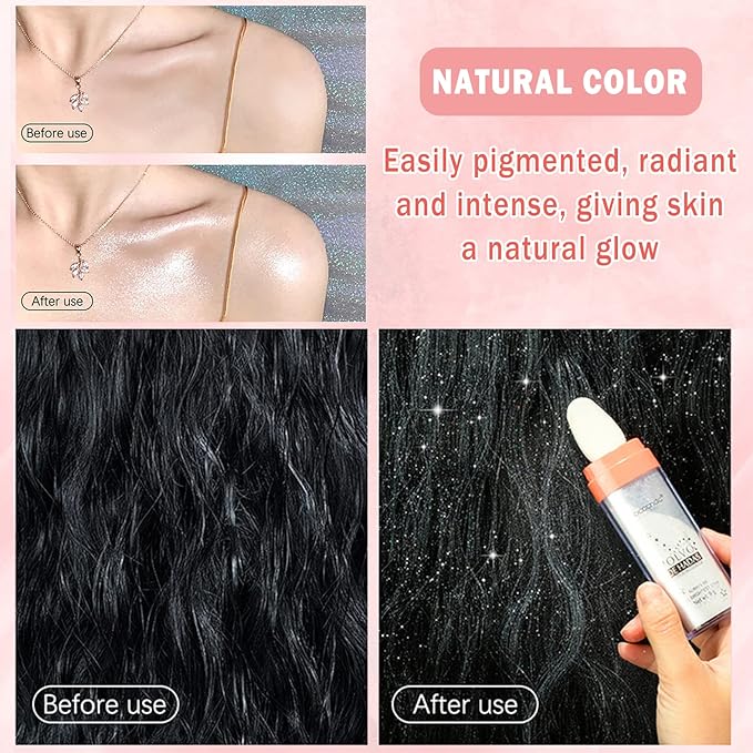 Polvo De Hadas Highlighter Powder Stick Body Shimmer Glitter Makeup, High Gloss Sparkle Highlight Powder for Face Eyes Lips Hair Body Cosmetic Tiktok Makeup - White Moonbeam-Velvo Beauty