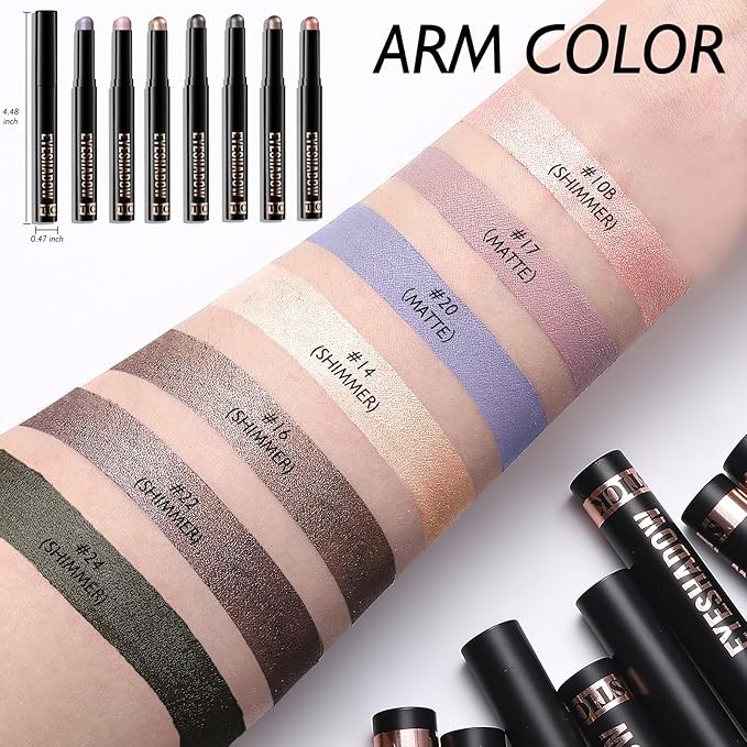 Rose Gold Shimmer Eyeshadow Stick, Waterproof Cream Eye Shadow Pencil Long-Lasting Crease-Proof Glitter Eyeshadow Crayon Smooth High Pigmented Highlighter Neutral Eye Shadow Liner Makeup-Velvo Beauty