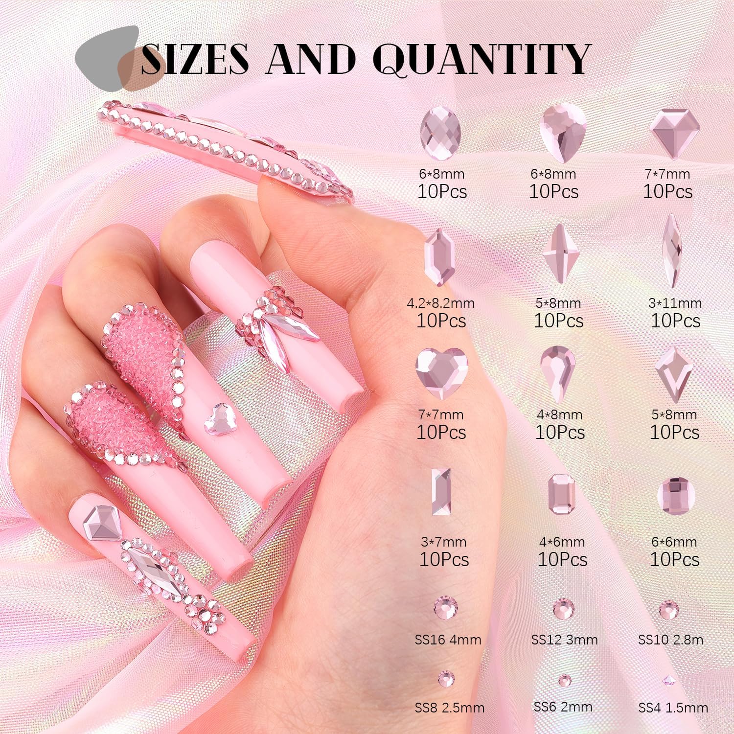 Pink Glass Nail Rhinestones - 2680pcs Multi-Shaped Flatbacks + 2560pcs Round Crystals with Glue Gel, Perfect for Nail Art-Velvo Beauty