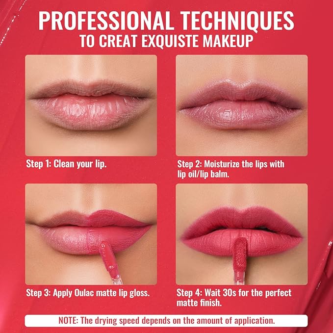 Oulac Matte Liquid Red Lipstick for Women, Long Lasting Lipstick Waterproof Lip Stain, No Transfer, Creamy High Pigmented Formula with Rose Oil, Vegan & Cruelty-Free, Light Red M08-Velvo Beauty