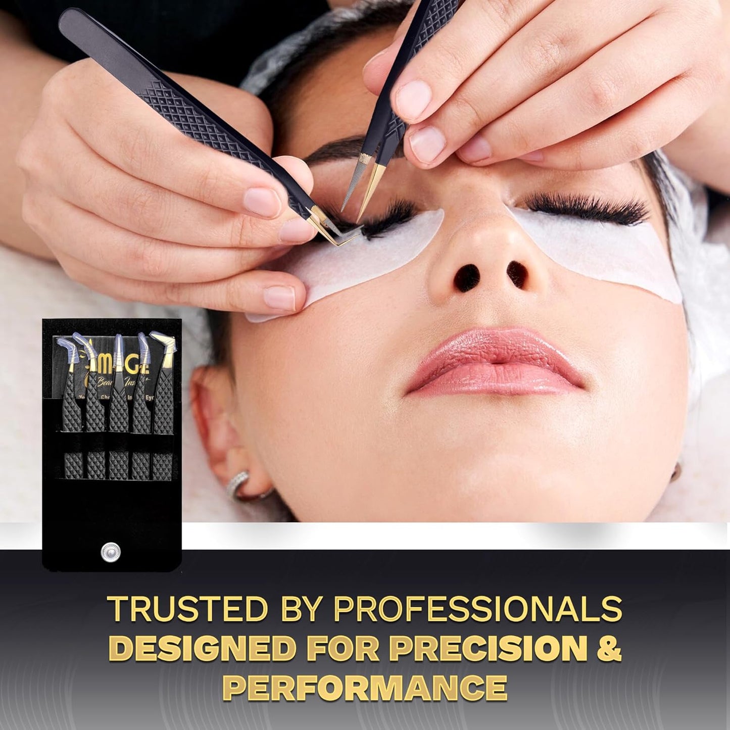 5 Pcs Fiber-Tip Japanese Steel Lash Tweezer Set with Leather Case, Professional Eyelash Tweezers for Lash Extensions – Titanium Coated, 90 & 45 Angled, Precision Pointed Tweezers (MATT BLACK)-Velvo Beauty