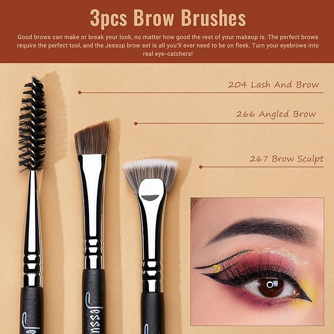Jessup Eye Makeup Brushes Set Professonal 28pcs Premium Synthetic Eyeshadow Brush Eyeliner Brush Eyebrow Brush Blending Brush for Makeup Black T341-Velvo Beauty