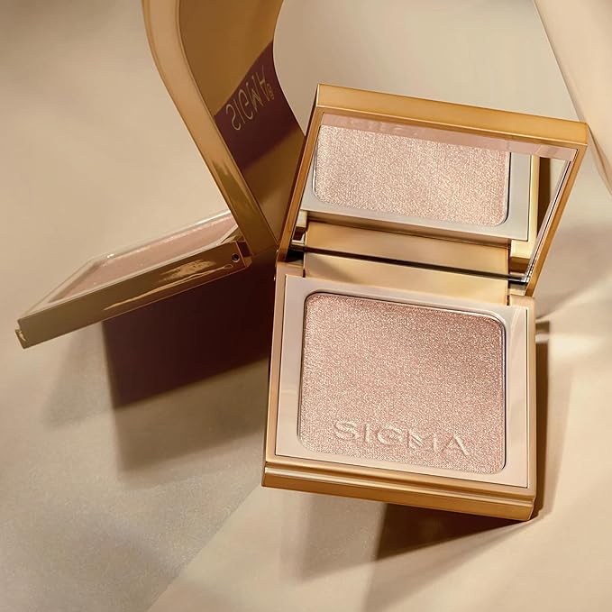 Sigma Beauty Highlighter Makeup – Illuminating Highlighting Powder for Face, Sheer Glimmer Face Highlighter for Cheeks, Cupid’s Bow, & Brow Bone (Sizzle, Rosy Gold Metallic)-Velvo Beauty