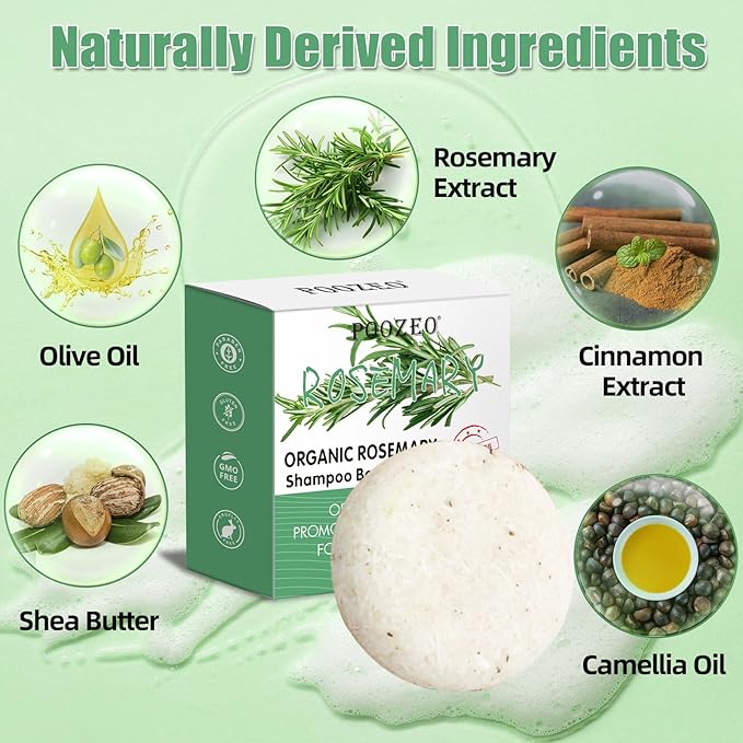 2 Pack Rosemary Hair Shampoo Bar,Deep Cleansing for Scalp Hair Loss Shampoo Soap,Organic Hair Oil Control,Solid Shampoo for Hair Growth, Refreshing and Hydrating Soap for Stocking Stuffers Women Gifts-Velvo Beauty