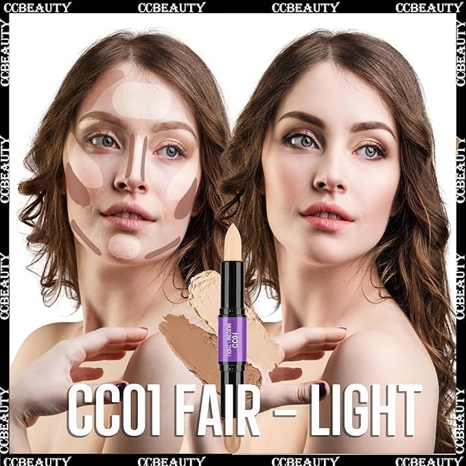 CCbeauty 2pcs 2-IN-1 Matte Contour Highlighter Stick with Blush,Cream Dual-End Highlight Bronzer Concealer & Blusher for Cheeks & Lip, Long Lasting Contouring for Face Shaping Makeup, Light-Medium-Velvo Beauty