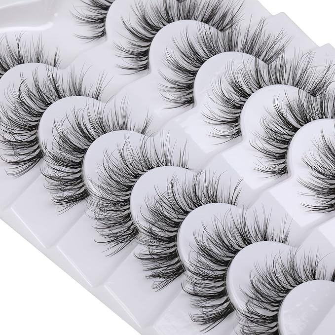 False Eyelashes with Clear Band Faux Mink Lashes Natural Look 3D Volume Wispy Fake Lashes Pack by Kiromiro 7 Pairs-Velvo Beauty