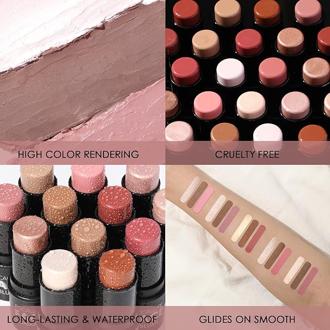 FOCALLURE 3 Pcs Cream Contour Sticks,Shades with Highlighter & Bronzer & Blush,Non-greasy Long-wear Face Contouring Pen,Easy to Sculpt the Face and Create a Lightweight Finishing Makeup,FAIR-LIGHT-Velvo Beauty