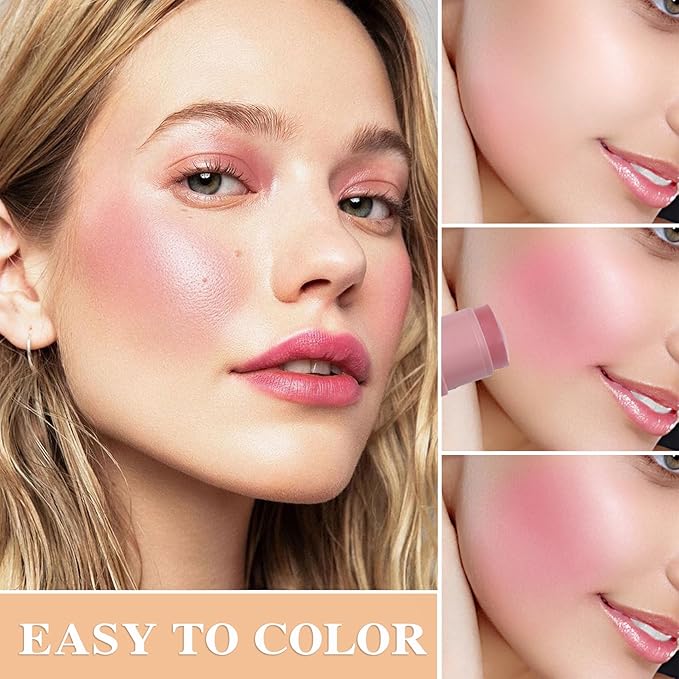 Cream Blush Stick with Brush and Makeup Sponge,Waterproof Multi Cream Makeup Stick,Lightweight,Long-lasting,2 in 1 Multi Blush for Cheeks & Lip Tint & Eyeshadow S-Velvo Beauty