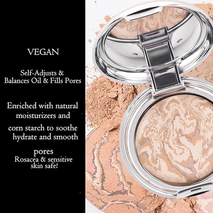 Marbleized Baked Foundation Makeup, Balance and Brighten Color Correcting Powder Foundation - Buildable Light to Medium Coverage - Demi-Matte Natural Finish (#001 FAIR, 0.32 Oz)-Velvo Beauty