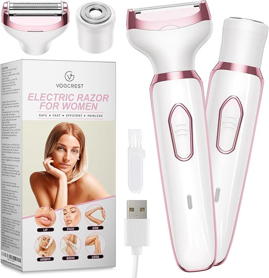 Electric Razor - Shaver - Trimmer for Women: 2 in 1 Painless Body Razors and Facial Hair Remover - Rechargeable Hair Removal Kit for Face Body Leg Bikini Underarm Arm-Velvo Beauty