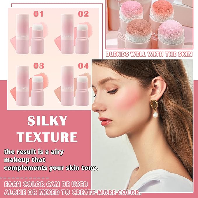 Matte Contour Blush Stick for Cheeks and Face - Buildable Shimmer Facial Blusher Shades - Blendable Cosmetic Makeup 02-Velvo Beauty