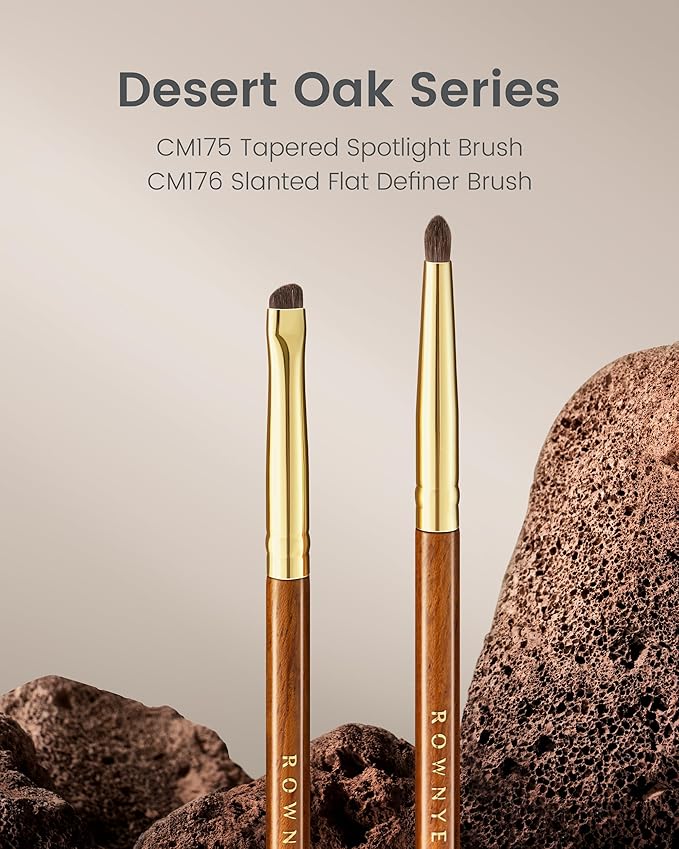 Desert Oak Series Aegyo-Sal Brush Duo - Under-Eye Highlight & Contour Set with Pony Hair, Bubinga Handle (CM175 + CM176)-Velvo Beauty