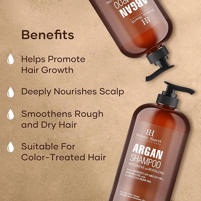 Botanic Hearth Argan Shampoo, Hydrating & Volumizing, Sulfate & Paraben Free, All Hair Types & Color Treated Hair, Men and Women 16 fl oz-Velvo Beauty