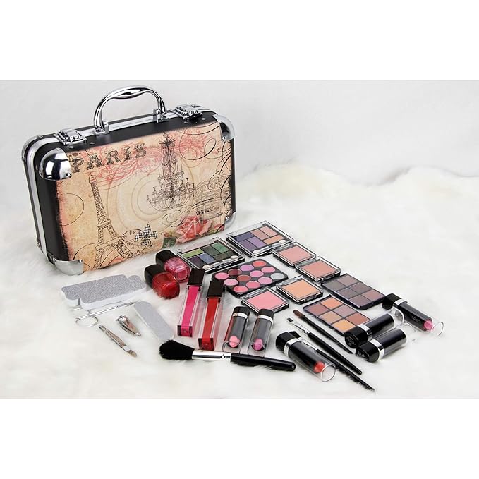 61pcs Makeup Gift Set With Extendable Trays and Mirror - Vmk1506, Paris Theme, 1 count-Velvo Beauty