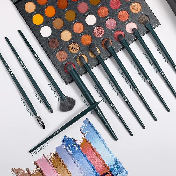 DUcare Makeup Brushes Set 17 Pcs with Brush Cleaning Mat and Makeup Sponge Professional Face Powder Eye Shadow Powder Liquid Cream Kit Gift Box-Velvo Beauty