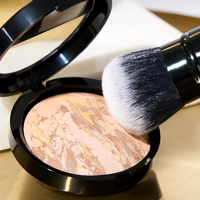 LAURA GELLER NEW YORK Laura's Must-Haves Kit 3pc: Baked Balance-n-Brighten Powder Foundation, Tan + Spackle Skin Perfecting Makeup Primer, Hydrate + Airbrush Round Kabuki Brush-Velvo Beauty