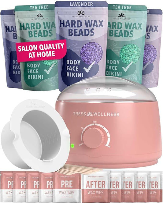 Tress Wellness Waxing Kit for Sensitive Skin – Safe for Face & Skin, Prep & Aftercare Spray, Easy to Use – At-Home Kit for Face, Bikini, Brazilian & Full Body - Pink, No Display-Velvo Beauty