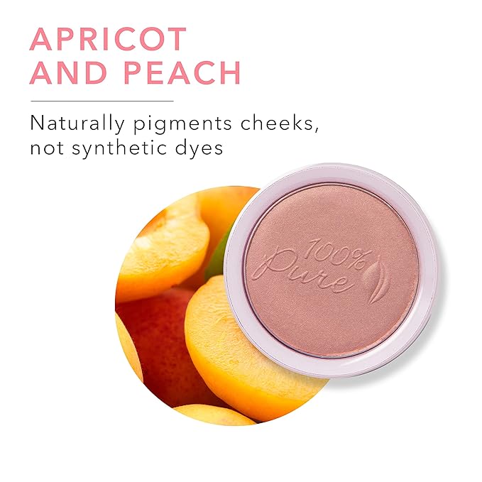 100% PURE Powder Blush (Fruit Pigmented), Peach, Soft Shimmery Finish, Nourishes Skin w/Rosehip Oil, Cocoa Butter, Natural Makeup (Neutral Peach w/Bronze) - 1.81 oz-Velvo Beauty