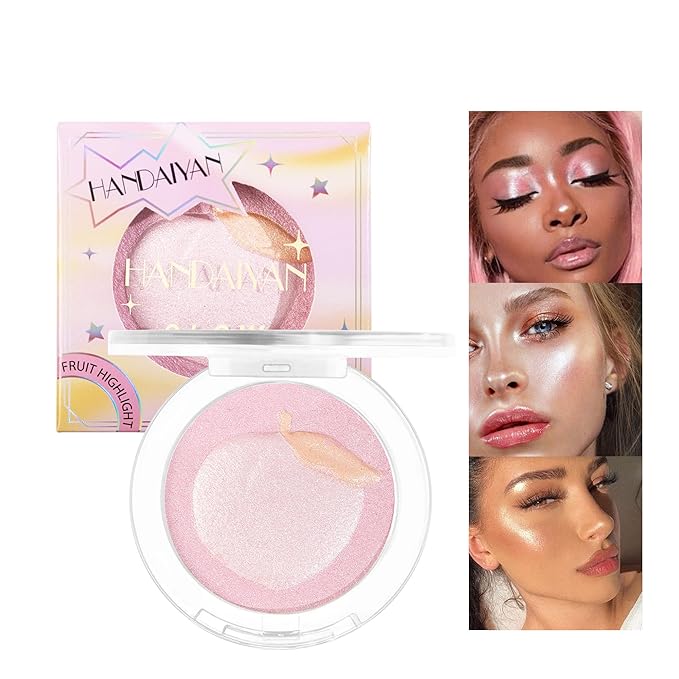Face Highlighter Makeup Palette, Glossy Glitter Highlight Brightening Contouring Palette Natural Shiny Contour Makeup Illuminator Longlasting Lightweight, Blush&Highlighter (#03 Strawberry)-Velvo Beauty
