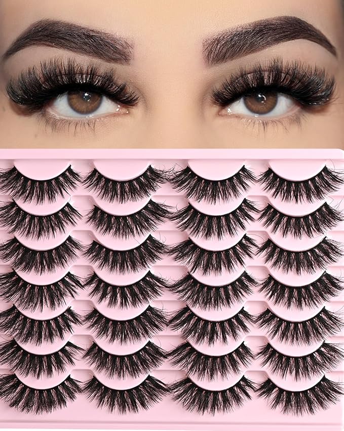 FARRED Cat Eye Lashes Fluffy False Eyelashes 14 Pairs Fake Eyelashes Natural Look Short Natural Lashes Cateye Lash Wispy Volume Eyelash Faux Mink Strip Lashes Pack for Daily Makeup (F27 | 9-17mm)-Velvo Beauty