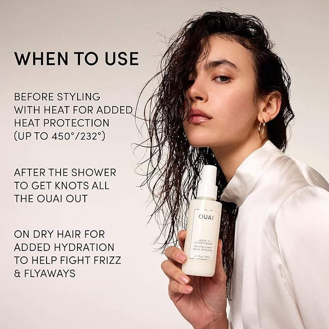 OUAI Leave In Conditioner & Heat Protectant Spray - Prime Hair for Style, Smooth Flyaways, Add Shine and Use as Detangling Spray - No Parabens, Sulfates or Phthalates (1.5 oz)-Velvo Beauty