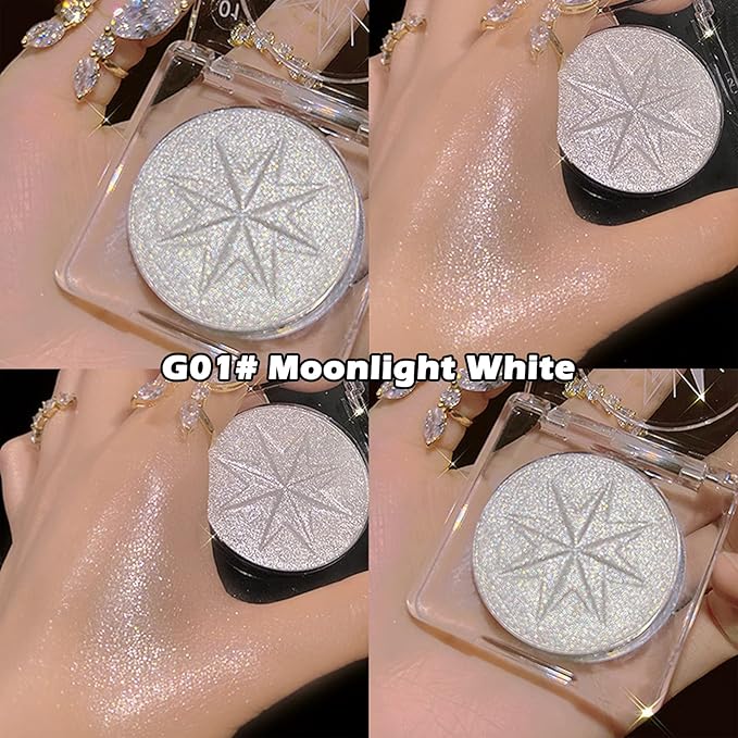 Erinde Pearl White Shimmer Glitter Highlighter Highlight Makeup Contour Powder, Silver Face Illuminator Highlighter, Highlighter Makeup iluminadores Illuminator for Face Body Cheek-Velvo Beauty
