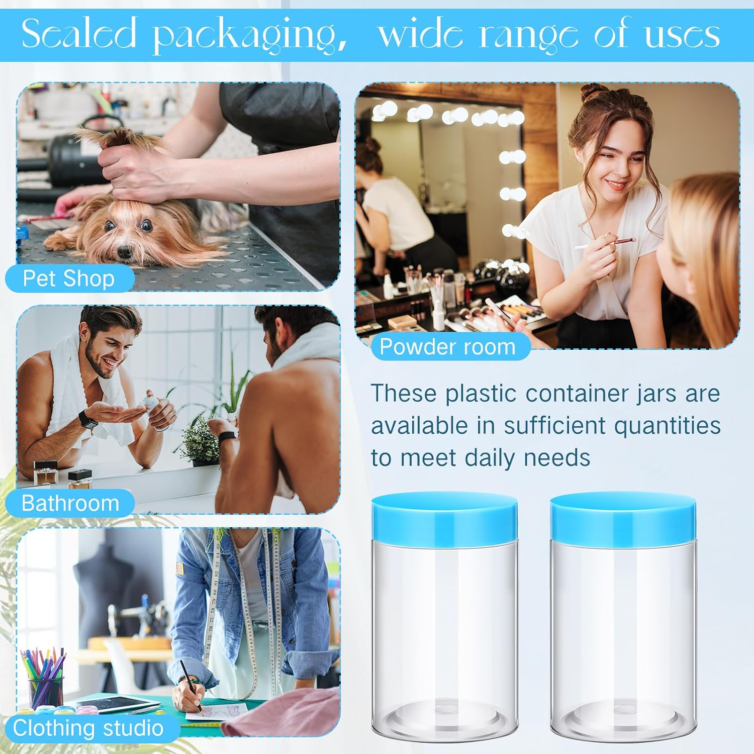 SATINIOR 100 Pcs Plastic Jars with Lids Small Containers Lids Wide Mouth Small Plastic Containers for Lotion Cream Rhinestones Body Butters Travel Storage(10 oz, Blue)-Velvo Beauty