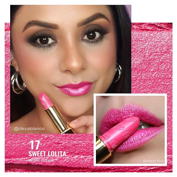 Oulac Metallic Fuchsia & Pink Lipstick Set - 2PCS Vegan Lightweight Hydrating Formula with High Impact Lip Color for Full Coverage Lip Makeup, Christmas Gifts for Women, 15+17-Velvo Beauty