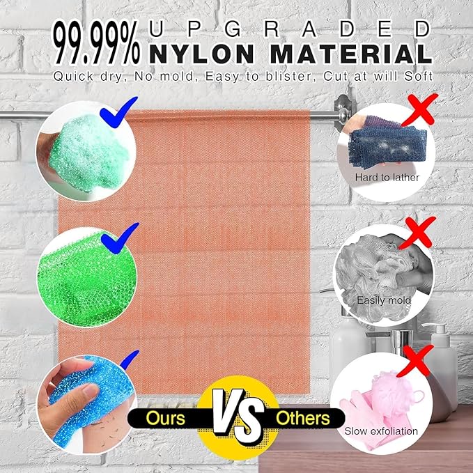 UJFQBH 3 Piece Bright Style African exfoliating net Exfoliating Shower Set Long Bath Sponges for Smooth, Refreshed Skin, The Exterior Gleams - Ideal for Daily Use (Bright Pink, Blue, Green)-Velvo Beauty