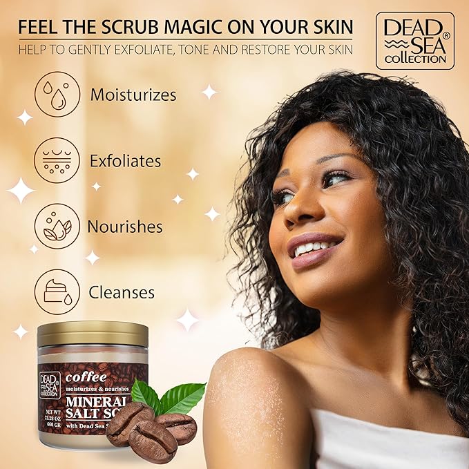 Dead Sea Collection Coffee Scented Salt Body Scrub - Large 23.28 OZ - with Pure Oils and Dead Sea Minerals-Velvo Beauty